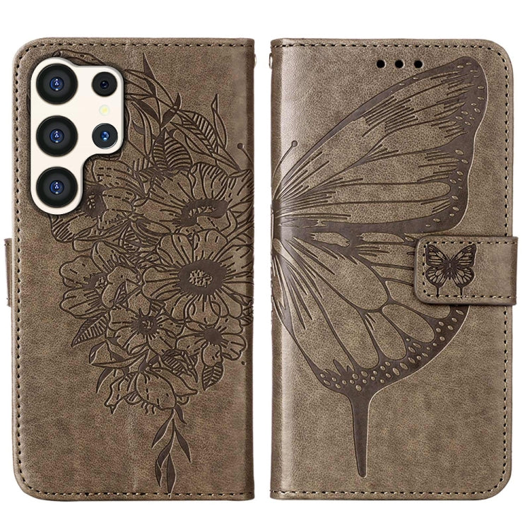 For Samsung Galaxy S24 Ultra 5G Embossed Butterfly Leather Phone Case(Grey) - HoMEdemic™ 