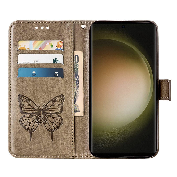 For Samsung Galaxy S24 Ultra 5G Embossed Butterfly Leather Phone Case(Grey) - HoMEdemic™ 