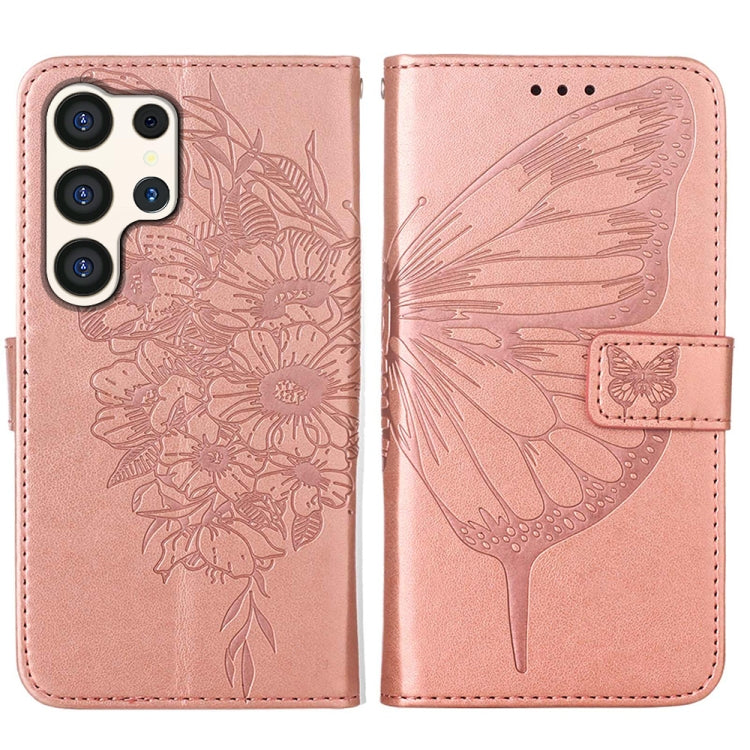 For Samsung Galaxy S24 Ultra 5G Embossed Butterfly Leather Phone Case(Rose Gold) - HoMEdemic™ 