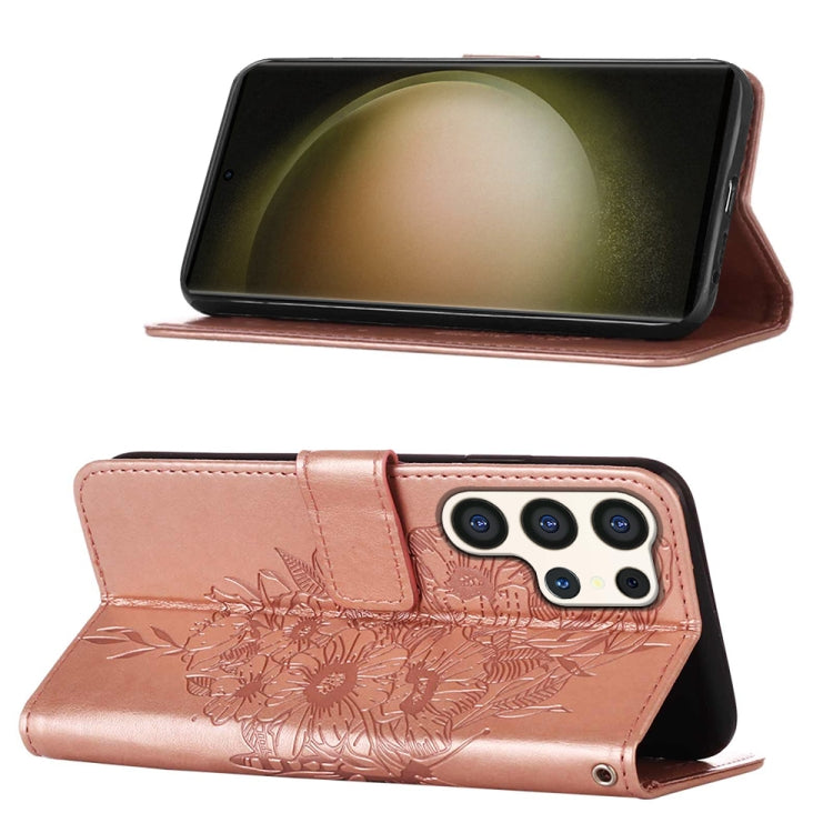 For Samsung Galaxy S24 Ultra 5G Embossed Butterfly Leather Phone Case(Rose Gold) - HoMEdemic™ 