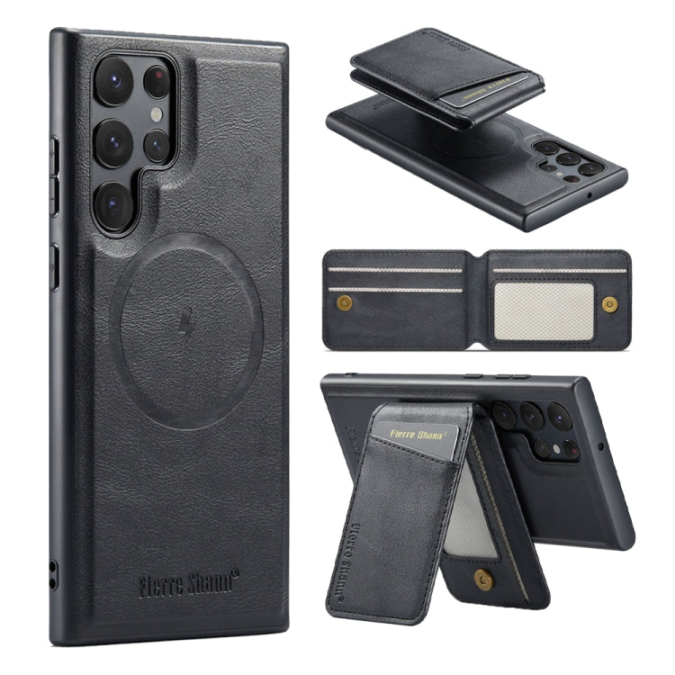 For Samsung Galaxy S24 Ultra 5G Fierre Shann Cowhide Vertical Flip Magnetic Card Holder Phone Case(Black) - HoMEdemic™ 