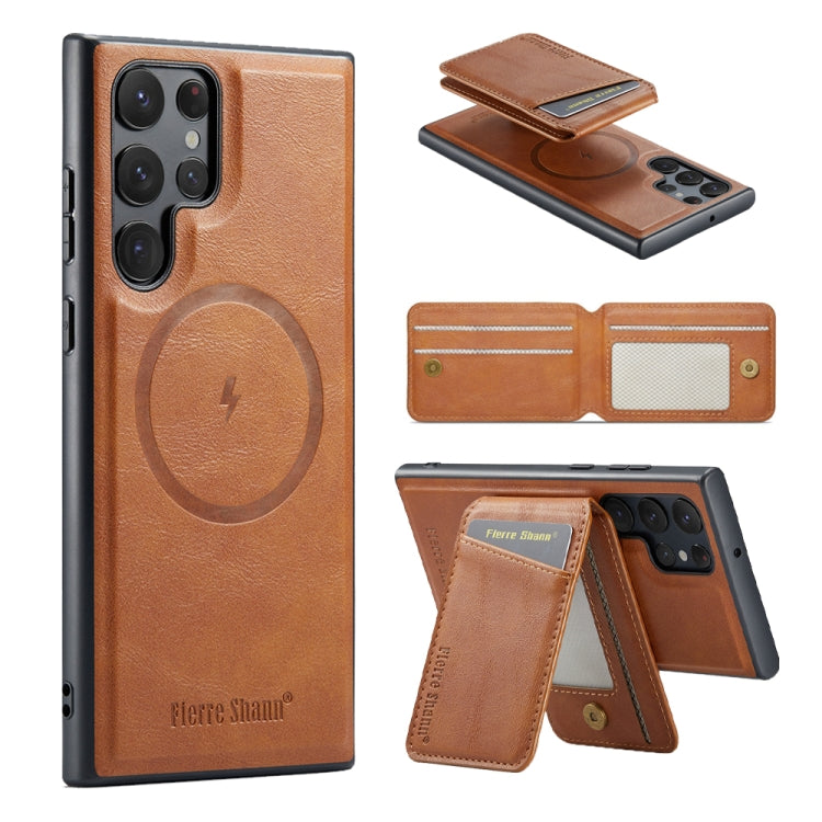 For Samsung Galaxy S24 Ultra 5G Fierre Shann Cowhide Vertical Flip Magnetic Card Holder Phone Case(Brown) - HoMEdemic™ 