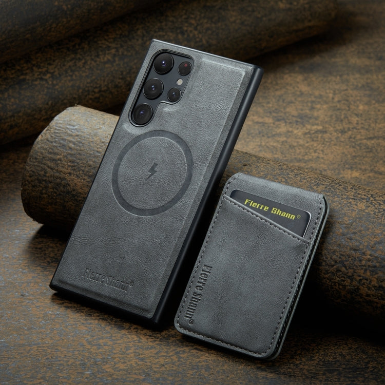 For Samsung Galaxy S24 Ultra 5G Fierre Shann Cowhide Vertical Flip Magnetic Card Holder Phone Case(Grey) - HoMEdemic™ 