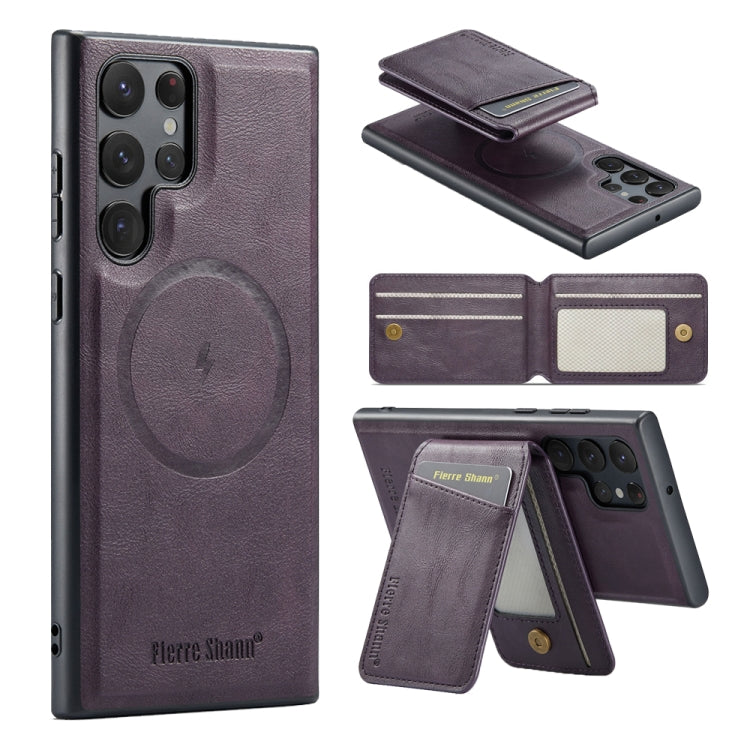 For Samsung Galaxy S24 Ultra 5G Fierre Shann Cowhide Vertical Flip Magnetic Card Holder Phone Case(Purple) - HoMEdemic™ 
