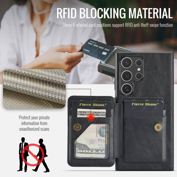 For Samsung Galaxy S24 Ultra 5G Fierre Shann Oil Wax Cow Leather Card Holder Back Phone Case(Black) - HoMEdemic™ 