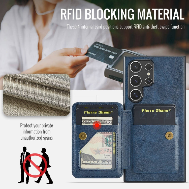 For Samsung Galaxy S24 Ultra 5G Fierre Shann Oil Wax Cow Leather Card Holder Back Phone Case(Blue) - HoMEdemic™ 