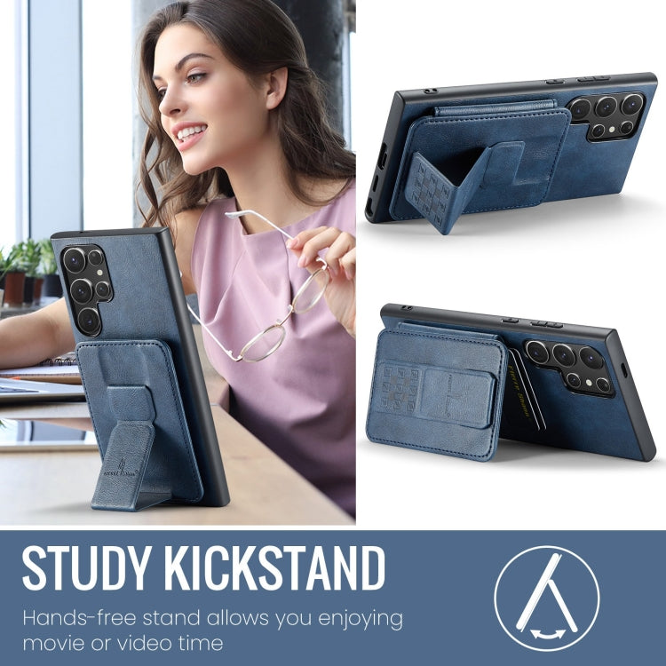 For Samsung Galaxy S24 Ultra 5G Fierre Shann Oil Wax Cow Leather Card Holder Back Phone Case(Blue) - HoMEdemic™ 