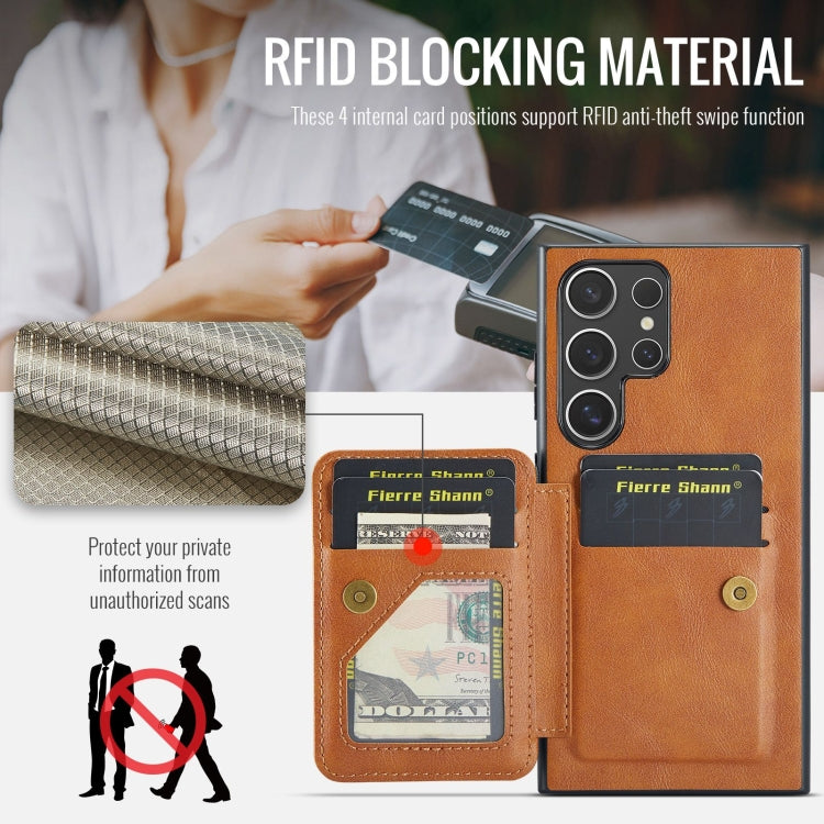 For Samsung Galaxy S24 Ultra 5G Fierre Shann Oil Wax Cow Leather Card Holder Back Phone Case(Brown) - HoMEdemic™ 