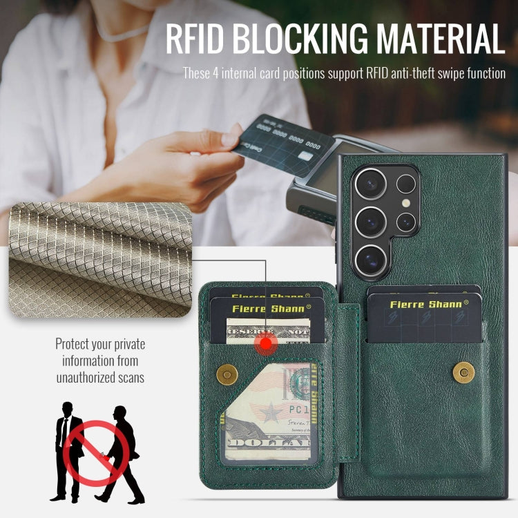 For Samsung Galaxy S24 Ultra 5G Fierre Shann Oil Wax Cow Leather Card Holder Back Phone Case(Green) - HoMEdemic™ 