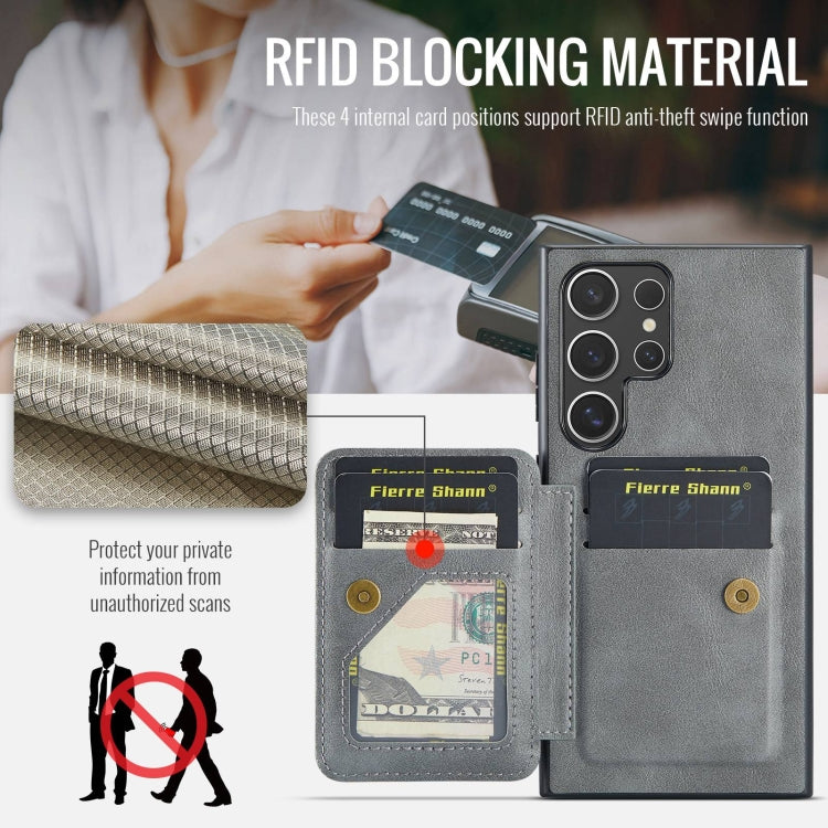 For Samsung Galaxy S24 Ultra 5G Fierre Shann Oil Wax Cow Leather Card Holder Back Phone Case(Grey) - HoMEdemic™ 