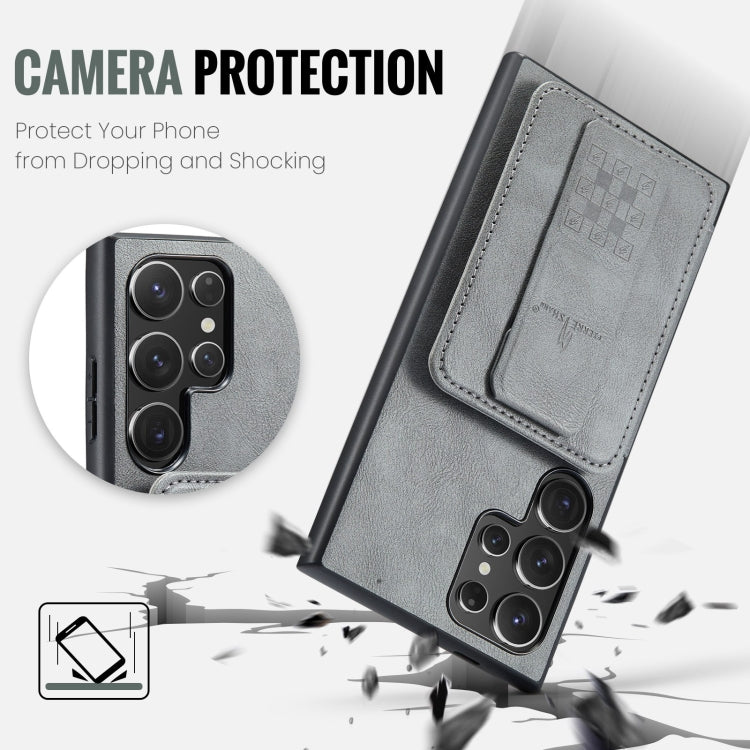 For Samsung Galaxy S24 Ultra 5G Fierre Shann Oil Wax Cow Leather Card Holder Back Phone Case(Grey) - HoMEdemic™ 