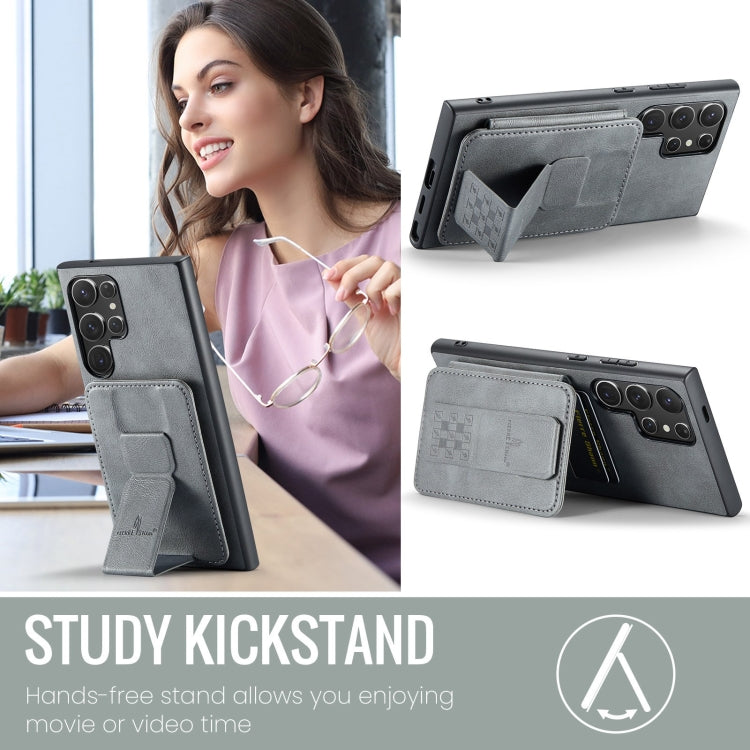 For Samsung Galaxy S24 Ultra 5G Fierre Shann Oil Wax Cow Leather Card Holder Back Phone Case(Grey) - HoMEdemic™ 