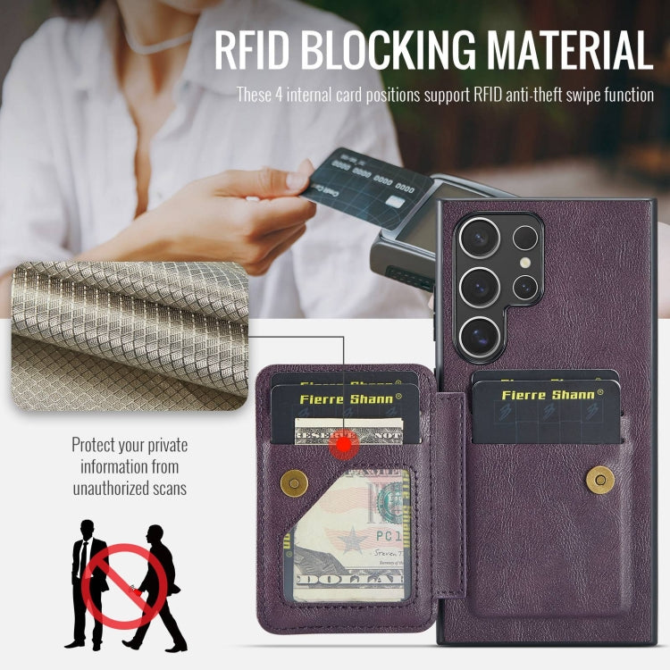 For Samsung Galaxy S24 Ultra 5G Fierre Shann Oil Wax Cow Leather Card Holder Back Phone Case(Purple) - HoMEdemic™ 