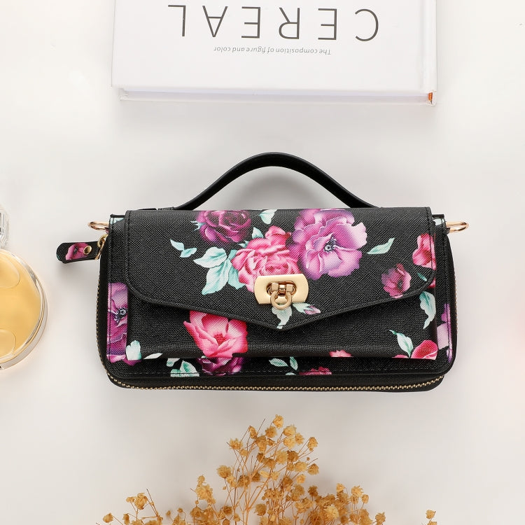 For Samsung Galaxy S24 Ultra 5G Flower Multi-functional Crossbody Zipper Wallet Leather Phone Case(Black) - HoMEdemic™ 