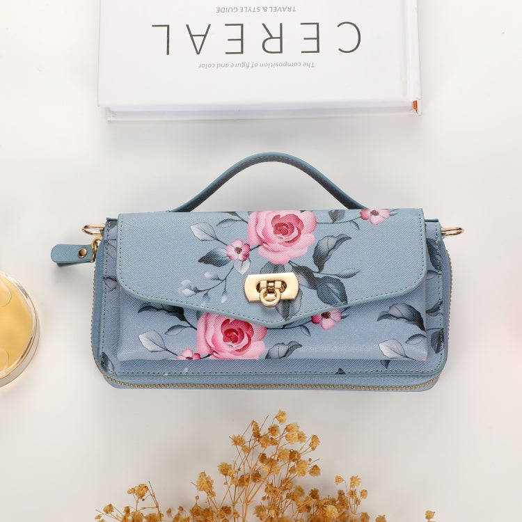 For Samsung Galaxy S24 Ultra 5G Flower Multi-functional Crossbody Zipper Wallet Leather Phone Case(Blue) - HoMEdemic™ 