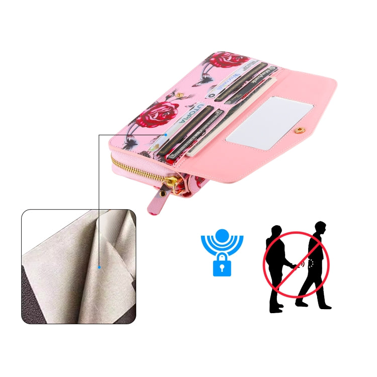 For Samsung Galaxy S24 Ultra 5G Flower Multi-functional Crossbody Zipper Wallet Leather Phone Case(Pink) - HoMEdemic™ 