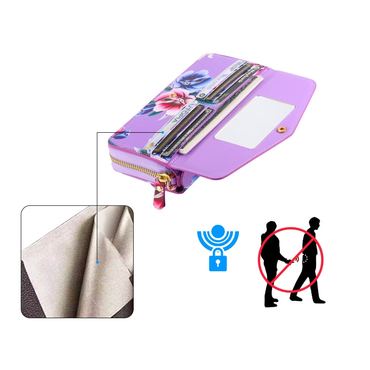 For Samsung Galaxy S24 Ultra 5G Flower Multi-functional Crossbody Zipper Wallet Leather Phone Case(Purple) - HoMEdemic™ 