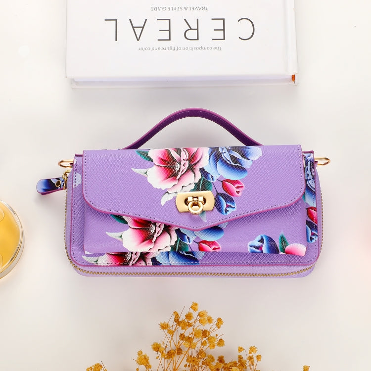 For Samsung Galaxy S24 Ultra 5G Flower Multi-functional Crossbody Zipper Wallet Leather Phone Case(Purple) - HoMEdemic™ 