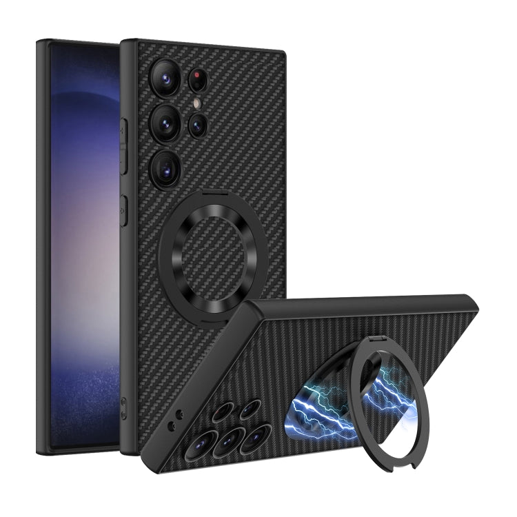 For Samsung Galaxy S24 Ultra 5G GKK Skin Feel Leather MagSafe Magnetic Phone Case with Holder(Black) - HoMEdemic™ 