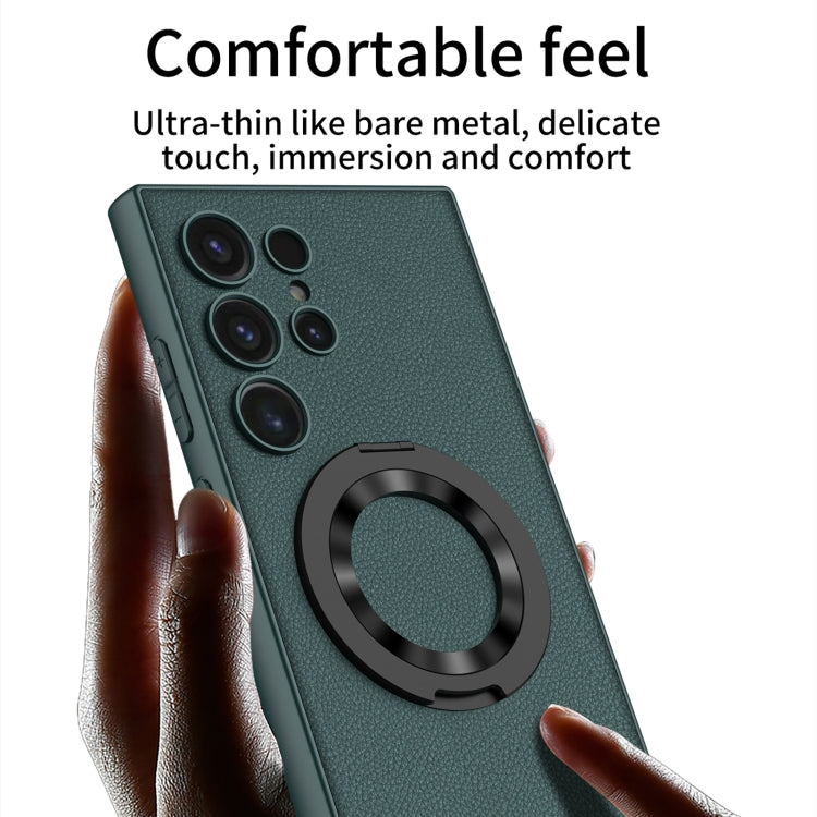 For Samsung Galaxy S24 Ultra 5G GKK Skin Feel Leather MagSafe Magnetic Phone Case with Holder(Green) - HoMEdemic™ 