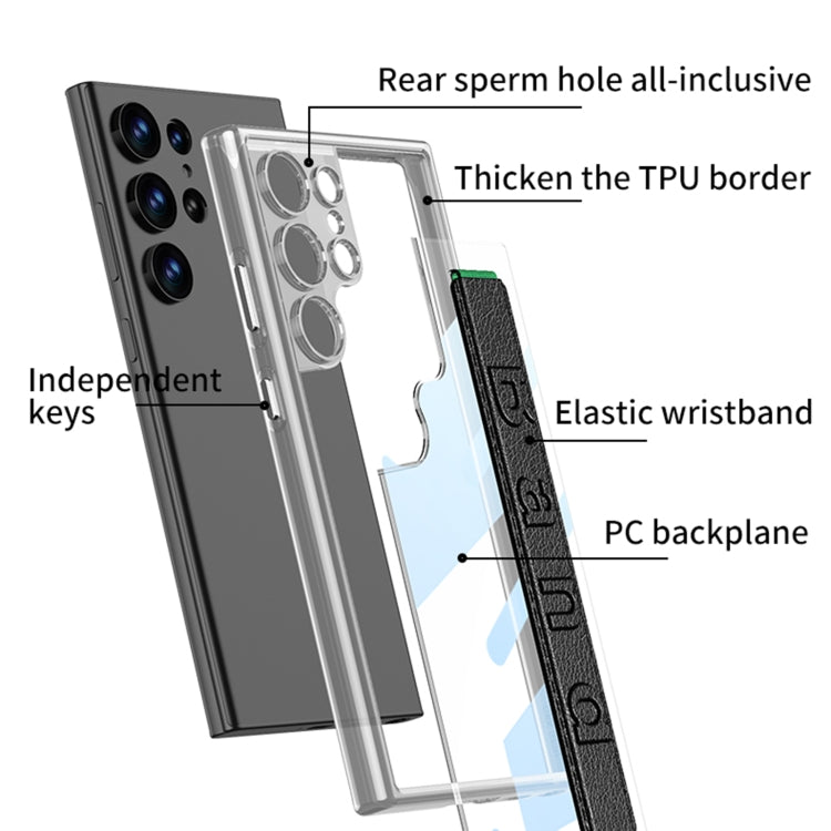 For Samsung Galaxy S24 Ultra 5G GKK Space Frame Transparent PC + TPU Phone Case with Wrist Strap(Black) - HoMEdemic™ 