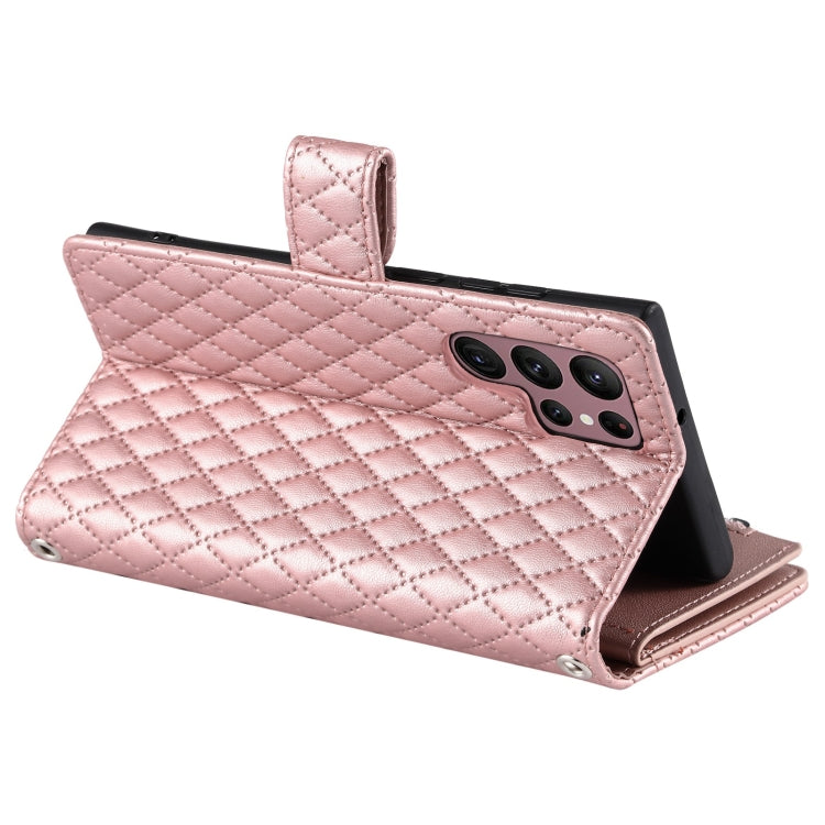 For Samsung Galaxy S24 Ultra 5G Glitter Lattice Zipper Wallet Leather Phone Case(Rose Gold) - HoMEdemic™ 