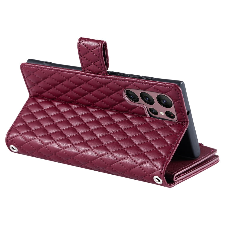 For Samsung Galaxy S24 Ultra 5G Glitter Lattice Zipper Wallet Leather Phone Case(Wine Red) - HoMEdemic™ 