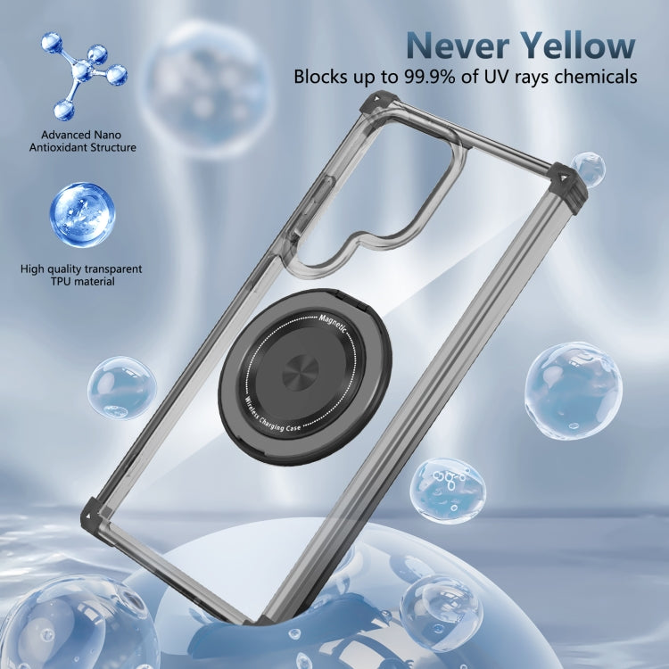 For Samsung Galaxy S24 Ultra 5G Gold Shield CD Pattern MagSafe Magnetic Phone Case with Rotating Stand(Transparent Black) - HoMEdemic™ 