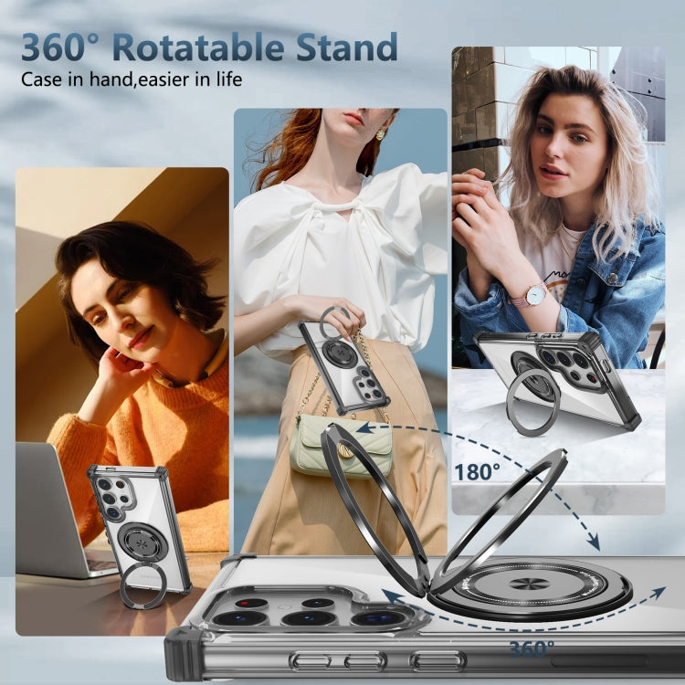 For Samsung Galaxy S24 Ultra 5G Gold Shield CD Pattern MagSafe Magnetic Phone Case with Rotating Stand(Transparent Black) - HoMEdemic™ 