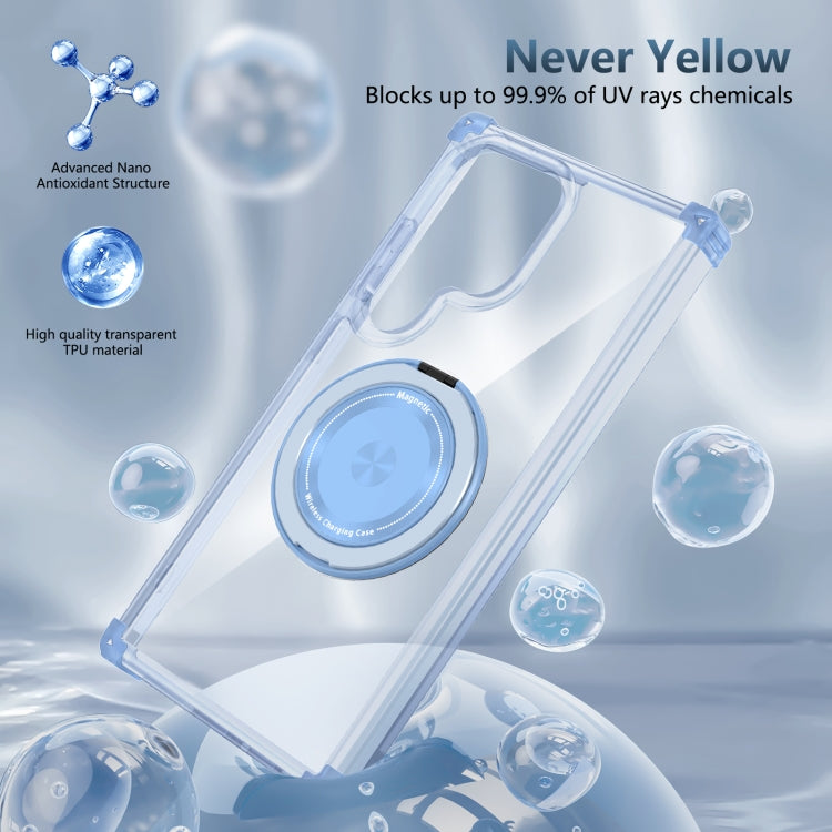 For Samsung Galaxy S24 Ultra 5G Gold Shield CD Pattern MagSafe Magnetic Phone Case with Rotating Stand(Transparent Blue) - HoMEdemic™ 