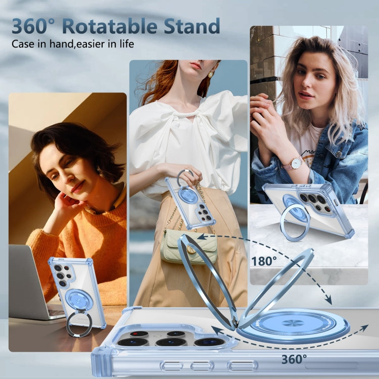 For Samsung Galaxy S24 Ultra 5G Gold Shield CD Pattern MagSafe Magnetic Phone Case with Rotating Stand(Transparent Blue) - HoMEdemic™ 