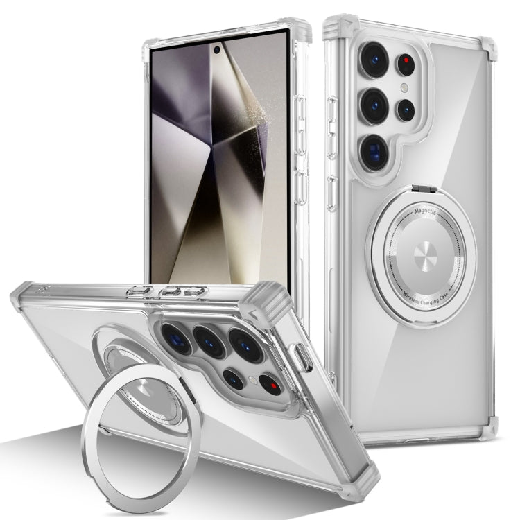 For Samsung Galaxy S24 Ultra 5G Gold Shield CD Pattern MagSafe Magnetic Phone Case with Rotating Stand(Transparent) - HoMEdemic™ 