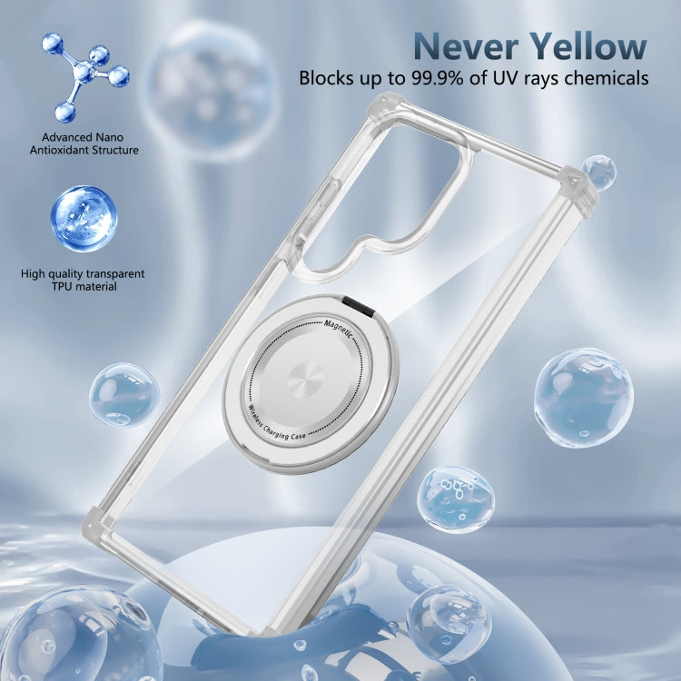 For Samsung Galaxy S24 Ultra 5G Gold Shield CD Pattern MagSafe Magnetic Phone Case with Rotating Stand(Transparent) - HoMEdemic™ 