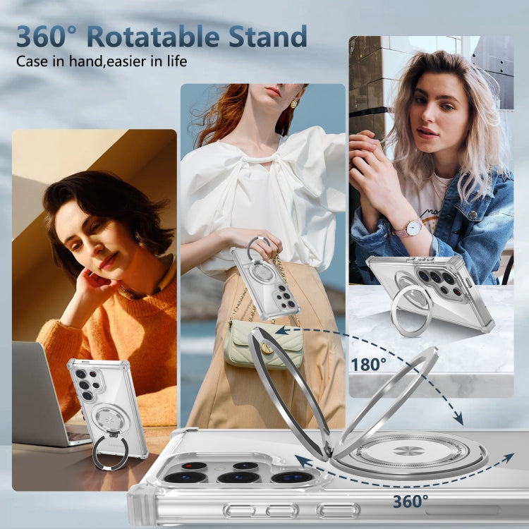 For Samsung Galaxy S24 Ultra 5G Gold Shield CD Pattern MagSafe Magnetic Phone Case with Rotating Stand(Transparent) - HoMEdemic™ 