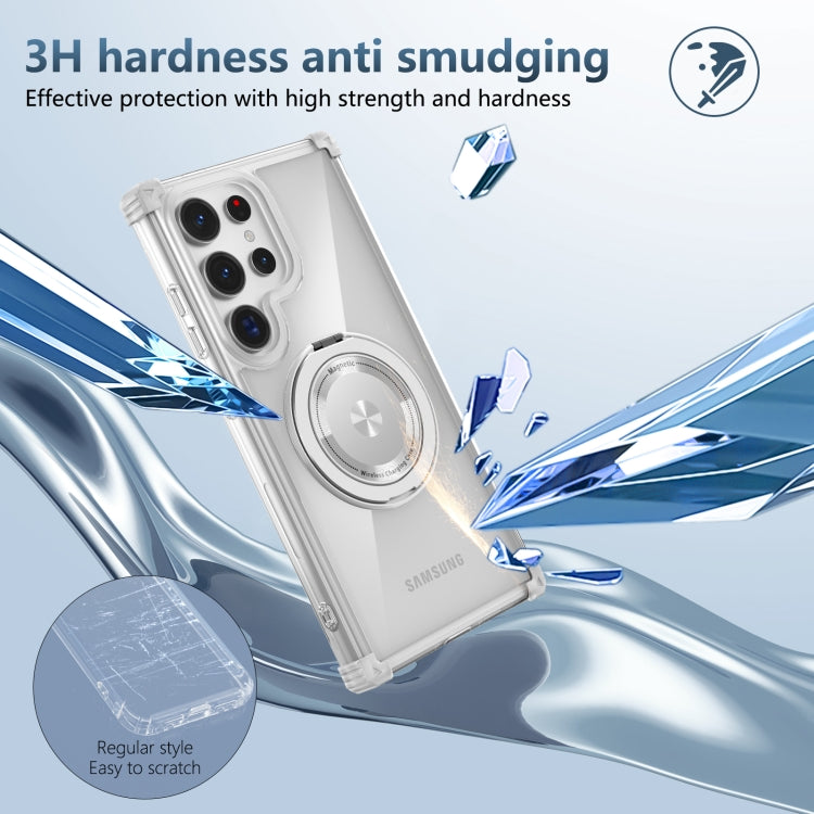 For Samsung Galaxy S24 Ultra 5G Gold Shield CD Pattern MagSafe Magnetic Phone Case with Rotating Stand(Transparent) - HoMEdemic™ 