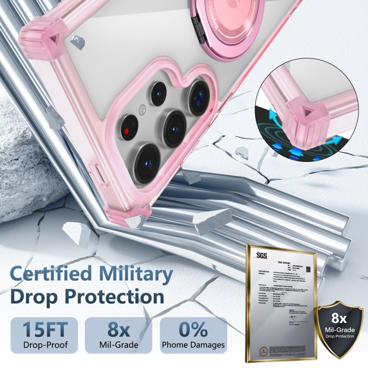 For Samsung Galaxy S24 Ultra 5G Gold Shield CD Pattern MagSafe Magnetic Phone Case with Rotating Stand(Transparent Pink) - HoMEdemic™ 