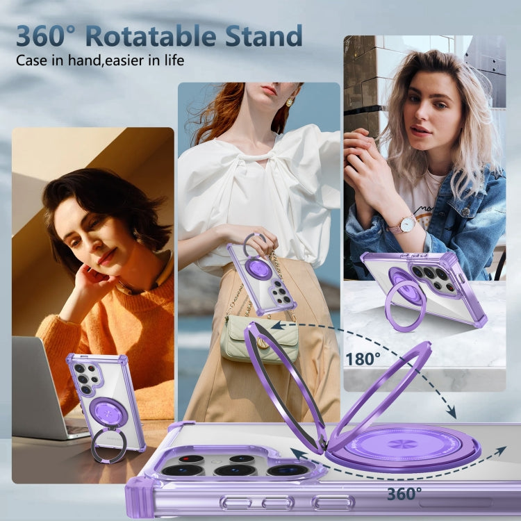 For Samsung Galaxy S24 Ultra 5G Gold Shield CD Pattern MagSafe Magnetic Phone Case with Rotating Stand(Transparent Purple) - HoMEdemic™ 