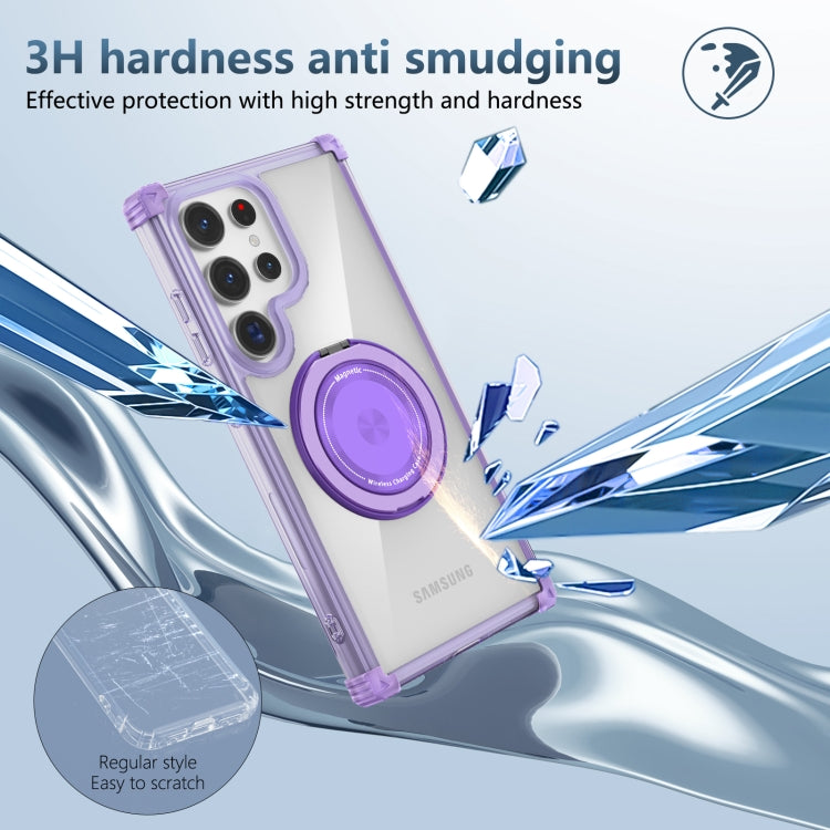 For Samsung Galaxy S24 Ultra 5G Gold Shield CD Pattern MagSafe Magnetic Phone Case with Rotating Stand(Transparent Purple) - HoMEdemic™ 