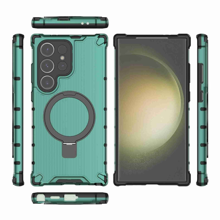 For Samsung Galaxy S24 Ultra 5G Grating Holder Shockproof Phone Case(Green) - HoMEdemic™ 