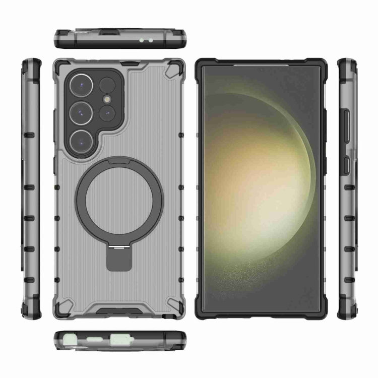 For Samsung Galaxy S24 Ultra 5G Grating Holder Shockproof Phone Case(Transparent Black) - HoMEdemic™ 