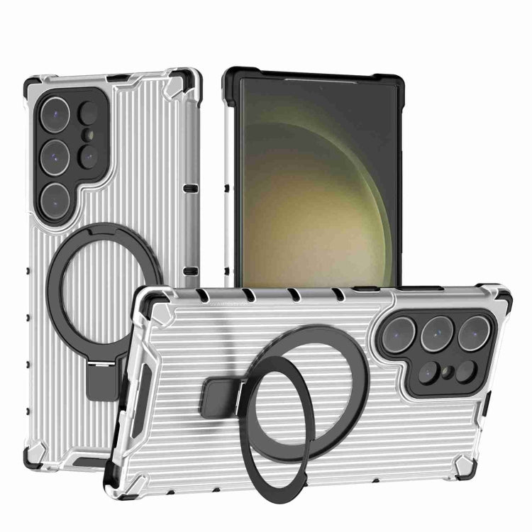 For Samsung Galaxy S24 Ultra 5G Grating Holder Shockproof Phone Case(Transparent) - HoMEdemic™ 