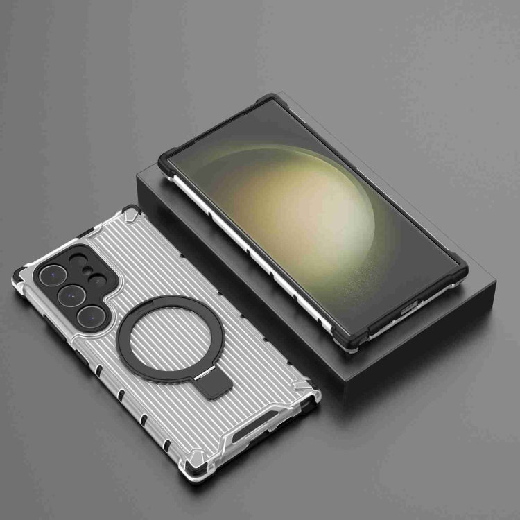 For Samsung Galaxy S24 Ultra 5G Grating Holder Shockproof Phone Case(Transparent) - HoMEdemic™ 