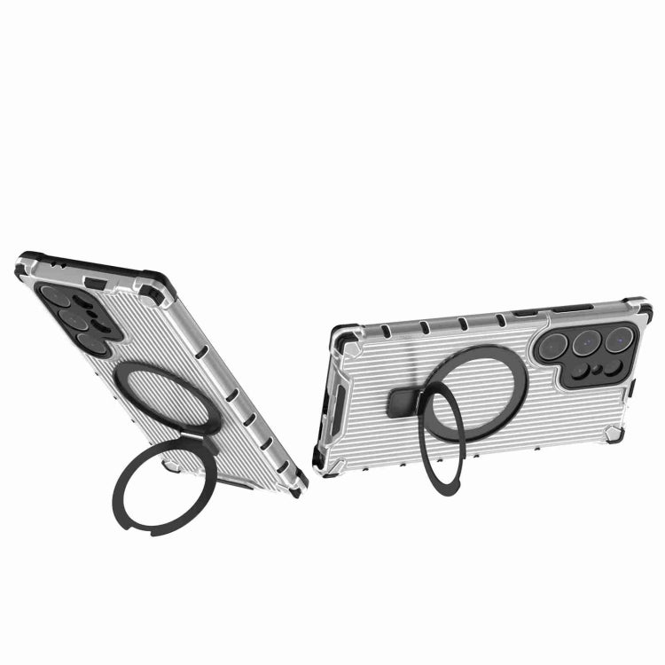 For Samsung Galaxy S24 Ultra 5G Grating Holder Shockproof Phone Case(Transparent) - HoMEdemic™ 