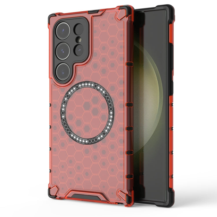 For Samsung Galaxy S24 Ultra 5G Honeycomb Magnetic Ring Shockproof Phone Case(Red) - HoMEdemic™ 