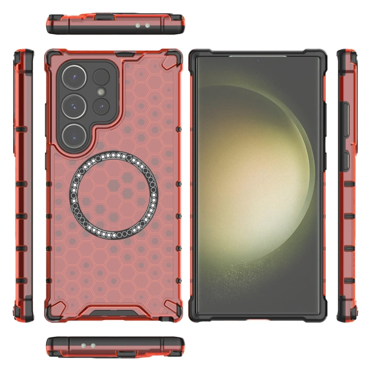 For Samsung Galaxy S24 Ultra 5G Honeycomb Magnetic Ring Shockproof Phone Case(Red) - HoMEdemic™ 