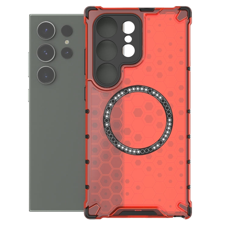 For Samsung Galaxy S24 Ultra 5G Honeycomb Magnetic Ring Shockproof Phone Case(Red) - HoMEdemic™ 