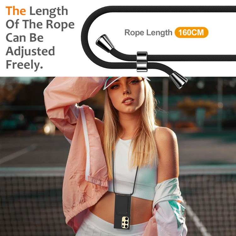 For Samsung Galaxy S24 Ultra 5G Integrated Card Bag Solid Color Liquid Silicone Phone Case with Lanyard(Black) - HoMEdemic™ 