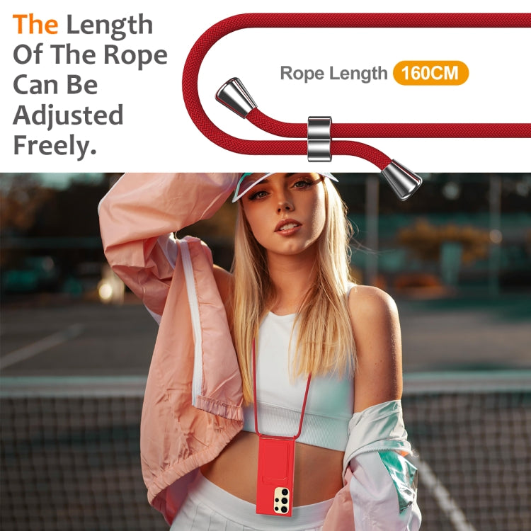 For Samsung Galaxy S24 Ultra 5G Integrated Card Bag Solid Color Liquid Silicone Phone Case with Lanyard(Red) - HoMEdemic™ 