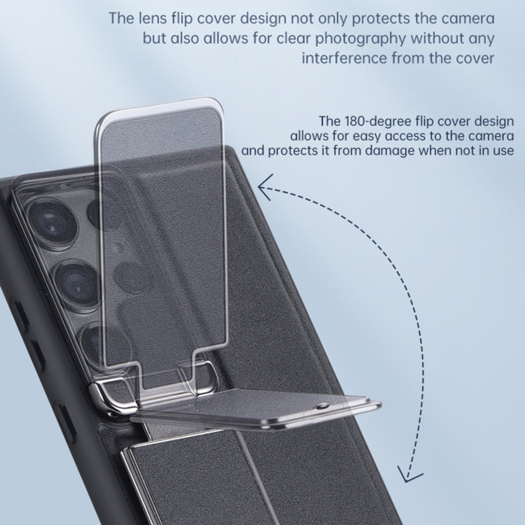 For Samsung Galaxy S24 Ultra 5G Lens Flip Cover All-inclusive Phone Case with Holder(Brown) - HoMEdemic™ 