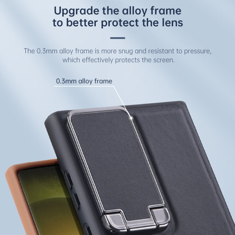 For Samsung Galaxy S24 Ultra 5G Lens Flip Cover All-inclusive Phone Case with Holder(Brown) - HoMEdemic™ 